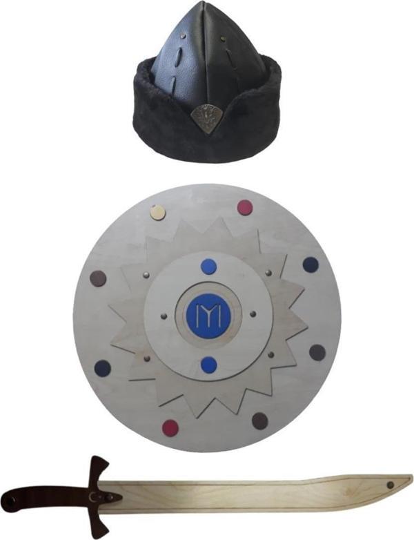Ahtek Ahşap Oyuncak Seti 3'lü, Kayı Kalkanı + Kılıcı Ve Börk - Image 1