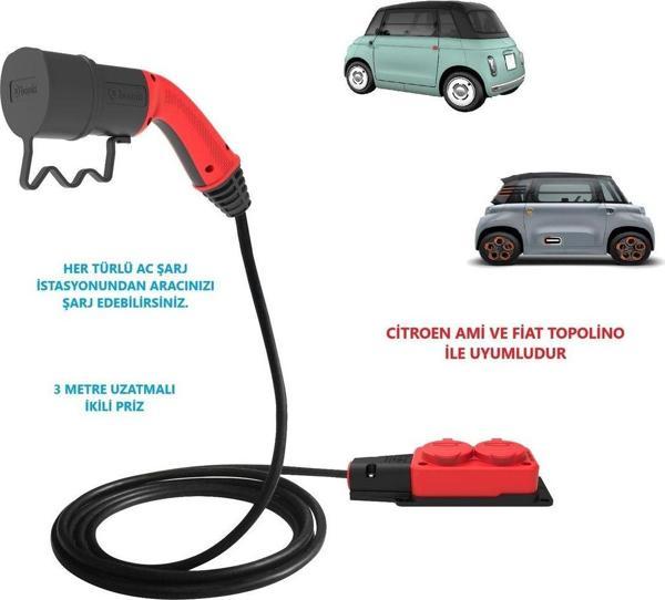 Bemis Citroen Ami Ve Fiat Topolino Uyumlu 3 Metre Uzatmalı, Ikili Ac Şarj Kablosu - C2L - Image 1