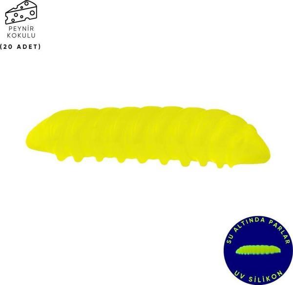 Silikon Kurt Yem - Fishack - 35mm - Peynir Kokulu - 20 Adet - Fluo Green - UV - Trout Bait - Image 1