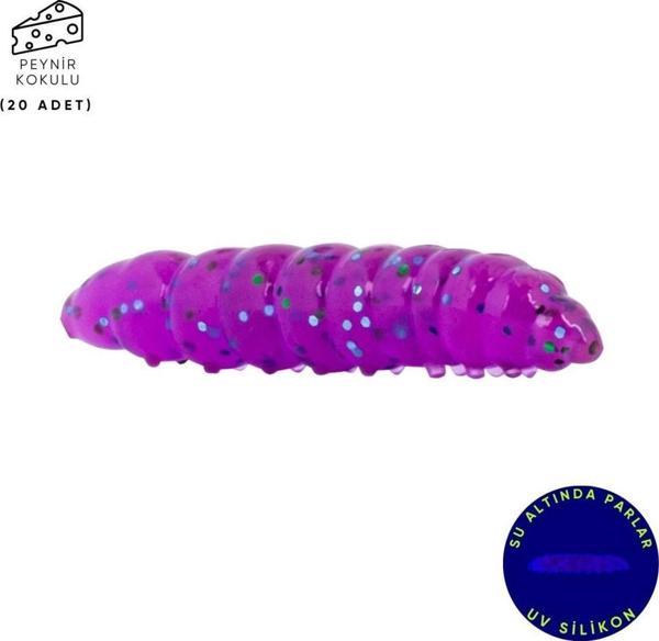 Silikon Kurt Yem - Fishack - 35mm - Peynir Kokulu - 20 Adet - Purple - UV - Trout Bait - Image 1