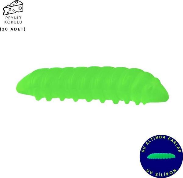 Silikon Kurt Yem - Fishack - 35mm - Peynir Kokulu - 20 Adet - Yeşil - UV  - Trout Bait - Image 1