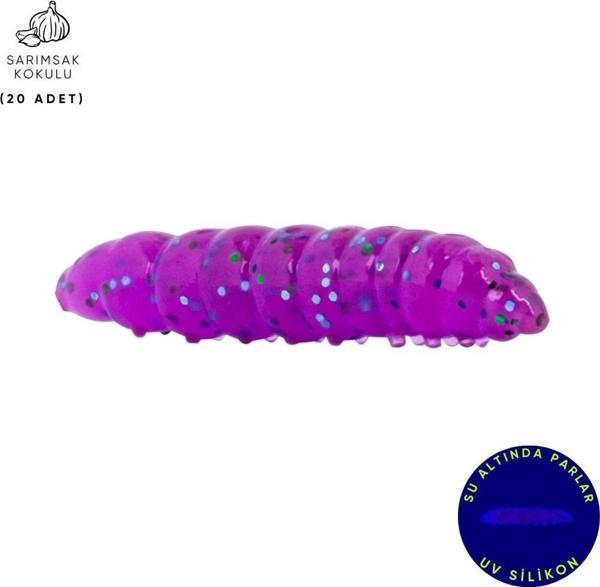 Silikon Kurt Yem - Fishack - 35mm - Sarımsak Kokulu - 20 Adet - Purple - UV - Trout Bait - Image 1