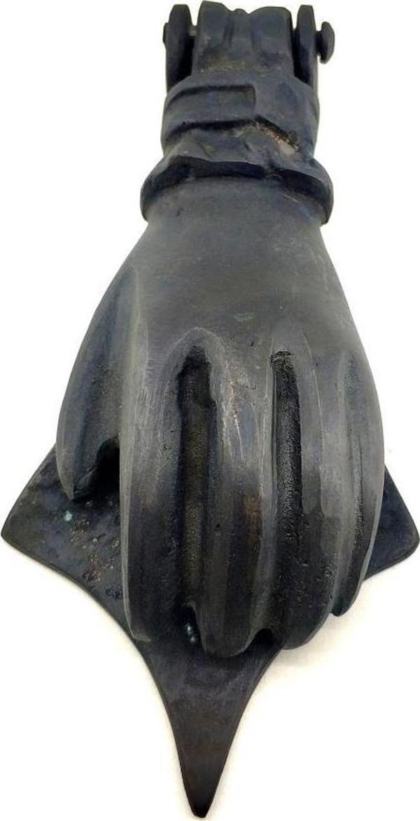 Antika Tarz Dekoratif Pirinç El Kapı Tokmağı, Taktak - 167x75 mm, Oksit - Image 1