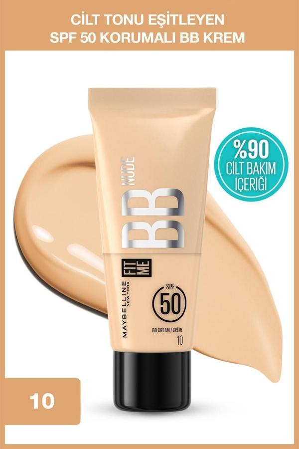 Maybelline New York Fit Me Nude Cilt Bakımı Etkili Nemlendirici SPF50 BB Krem - 10 - Image 1