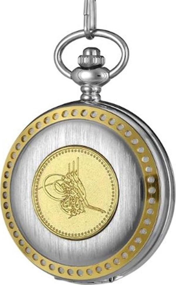 Kişiye özel Osmanlı Tuğra Kabartmalı Retro Köstekli Cep Saati - Image 1