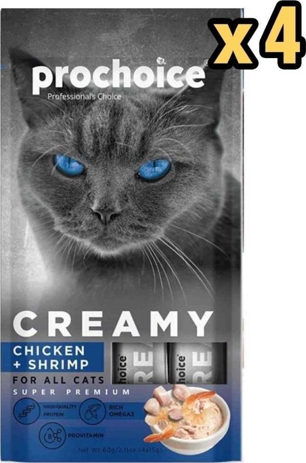Pro Choice Creamy Tavuklu Karidesli Likit Ödül 4 x 15 gr x 4 Adet - Image 1