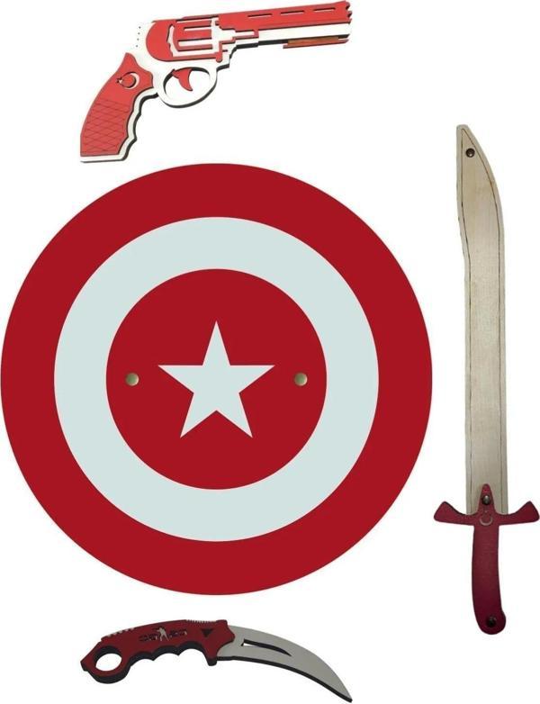 Ahtek Kaptan Türkiye 4 Lü Set, Ahşap Kalkan, Kılıç, Karambit, Tabanca - Image 1
