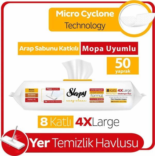 Sleepy Easy Clean Arap Sabunu Katkılı Mopa Uyumlu Yer Temizlik Havlusu 50 Yaprak - Image 1