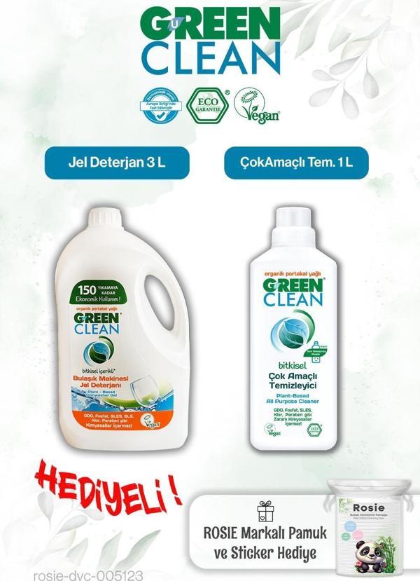 Green Clean Çok Amaçlı Tem. 1 L ve Bulaşık Mak. Jel Deterjan 3 L ve Rosie hediye - Image 1
