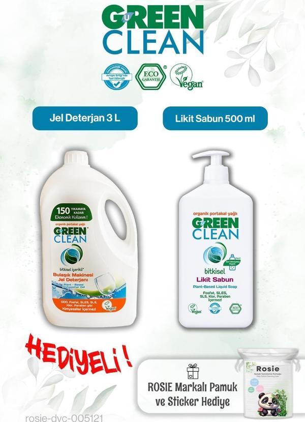 Green Clean Likit Sabun 500 ml ve Bulaşık Mak. Jel Deterjan 3 L ve Rosie hediye - Image 1