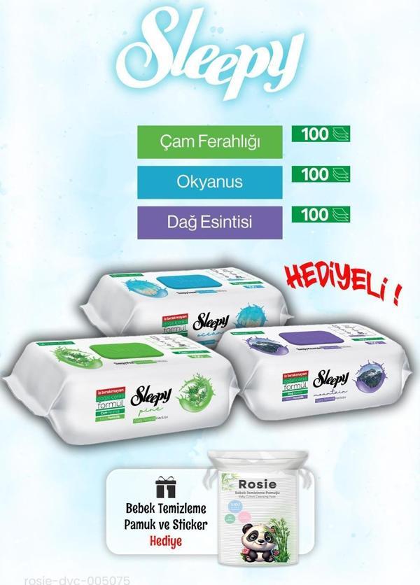 Sleepy 100'lü Okyanus, Çam ve Dağ Esintisi Islak Havlusu ve ROSIE Pamuk Hediye - Image 1