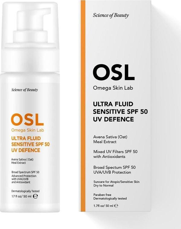 OSL Omega Skin Lab Kuru,Hassas ve Alerjik Ciltler Için Spf50 Güneş Koruyucu Krem - Ultrafluid Sensitive Spf50 50 ml - Image 1