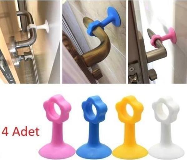 Renkli Vantuzlu Geçmeli Kapı Kolu Stoper 4lü Set - Image 1