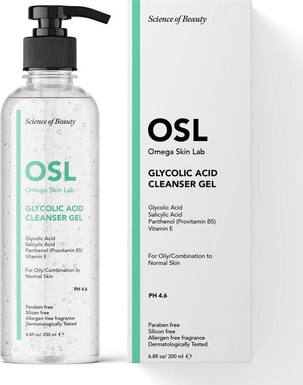 OSL Omega Skin Lab Yağlı ve Karma Ciltler İçin Makyaj ve Yüz Temizleme Jeli - Glycolic Cleanser Gel 200ml - Image 1