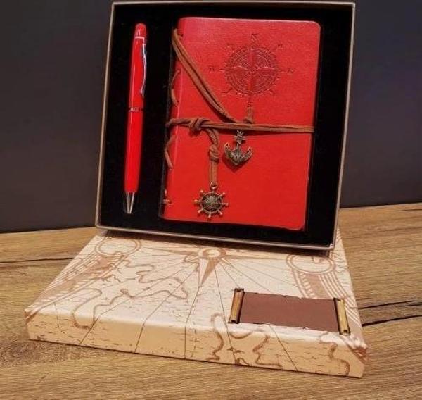 Pusula Tasarım Deri Defter Ve Dokunmatik Kalem - Image 1