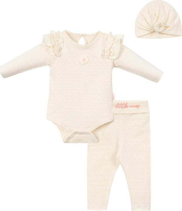 OMUZ FIRFIR ÇİÇEKLİ ÇITÇIT BODY PANTOLON BERE TAKIM Ekru - Image 1