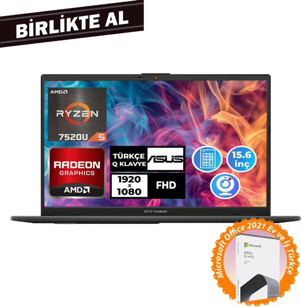 Asus Vivobook Go 15 Ryzen 5 7520U 16GB 1TB SSD 15.6" Freedos + Microsoft Office E1504FA-NJ1465 027 - Image 1