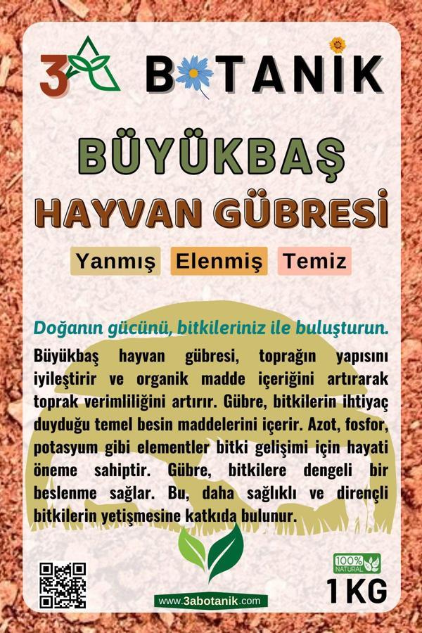 3A Botanik Büyükbaş Hayvan Gübresi, Yanmış, Elenmiş, Kokusuz Ve Katkısız Temiz Doğal Gübre, 1 Kg - Image 1