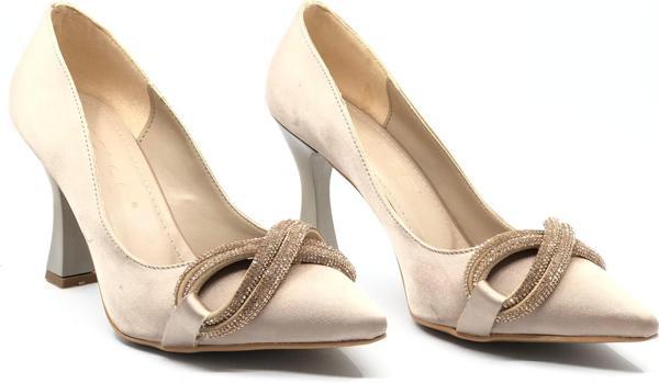 Feles Kadeh Topuk Taşlı Saten Stiletto Kadın Topuklu Ayakkabı - Image 1