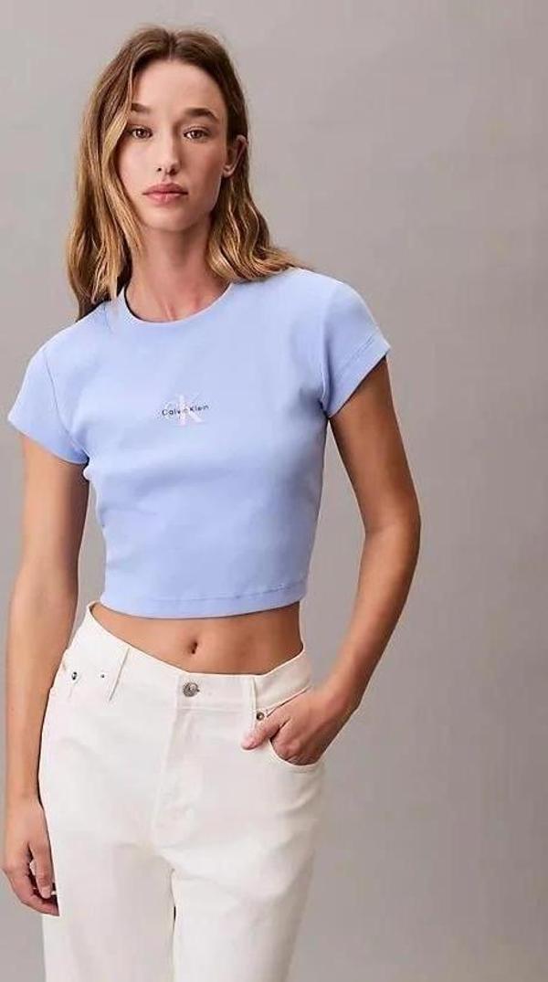 Calvin Klein Jeans Rib Kadın Mavi T-shirt LV047AB802-7ZQ - Image 1