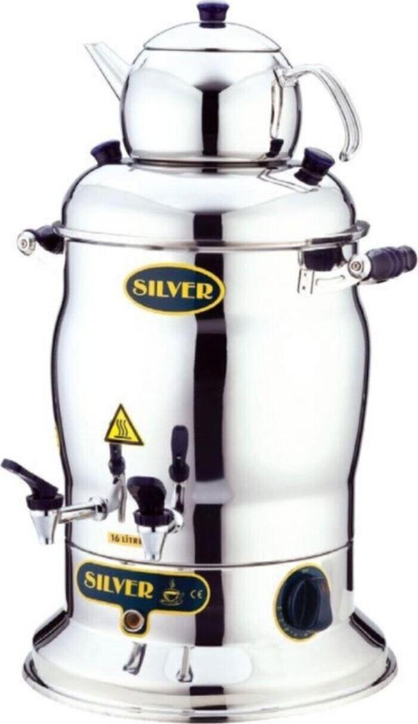 Çift Demlikli Silver Çay Makinası Semaver 16 lt - Image 1