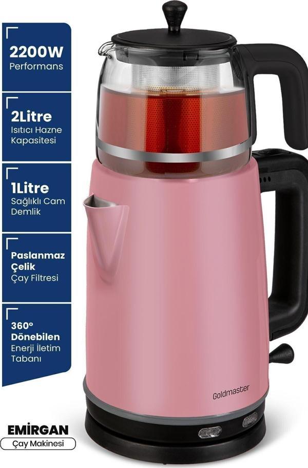 Emirgan Sedef Pembe 2200 Watt Geniş Hazneli Paslanmaz Çelik Çay Makinesi Ve Su Isıtıcısı - Image 1