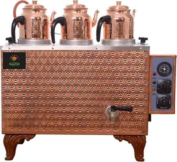 3 demlikli Bakır çay ocağı Bürotipi 3 Gözlü Çay Kazanı Ofistipi Sadece Elektrikli Çay Semaveri ETS - Image 1