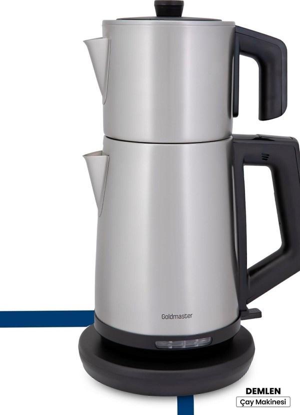 Demlen Inox 2200 Watt Damlatmaz Tasarımı ile Paslanmaz Çelik Çay Makinesi ve Su Isıtıcı - Image 1