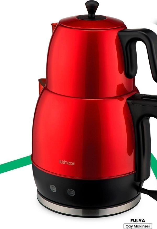 Fulya Kırmızı 30 Bardaklık Geniş Kapasiteli 2200 Watt Paslanmaz Çelik Çay Makinesi Ve Su Isıtıcısı - Image 1