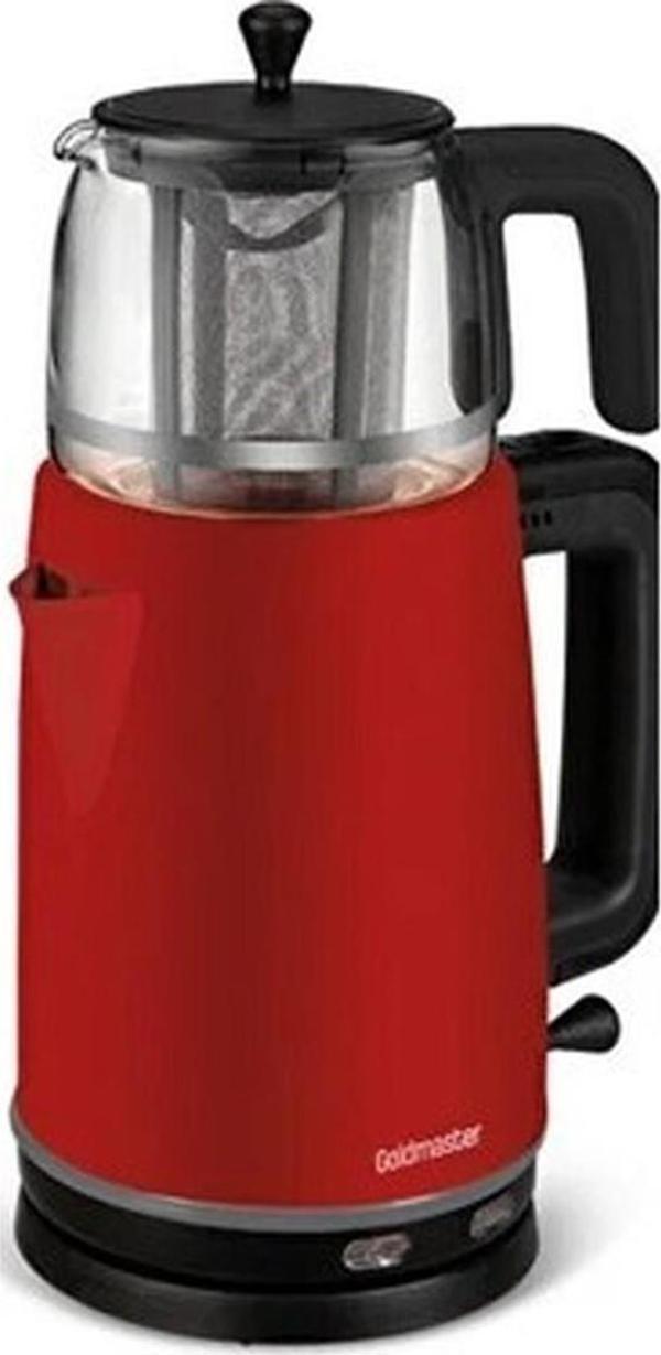 Goldmaster Emirgan Kırmızı 2200 Watt Geniş Hazneli Paslanmaz Çelik Çay Makinesi ve Su Isıtıcısı - Image 1