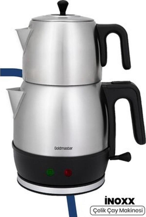 GoldMaster İnoxx Geniş Hazneli XL Paslanmaz Çelik Damlatmaz Çelik Çay Makinesi Ve Su Isıtıcı - Image 1