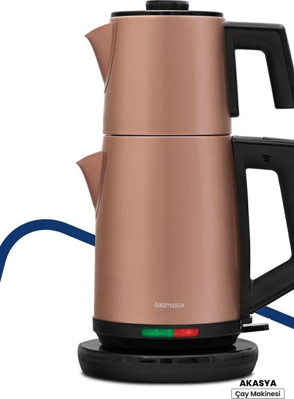 Akasya Gold XL 2200 Watt Patentli Damlatmayan Tasarımı Çelik Çay Makinesi ve Su Isıtıcısı - Image 1