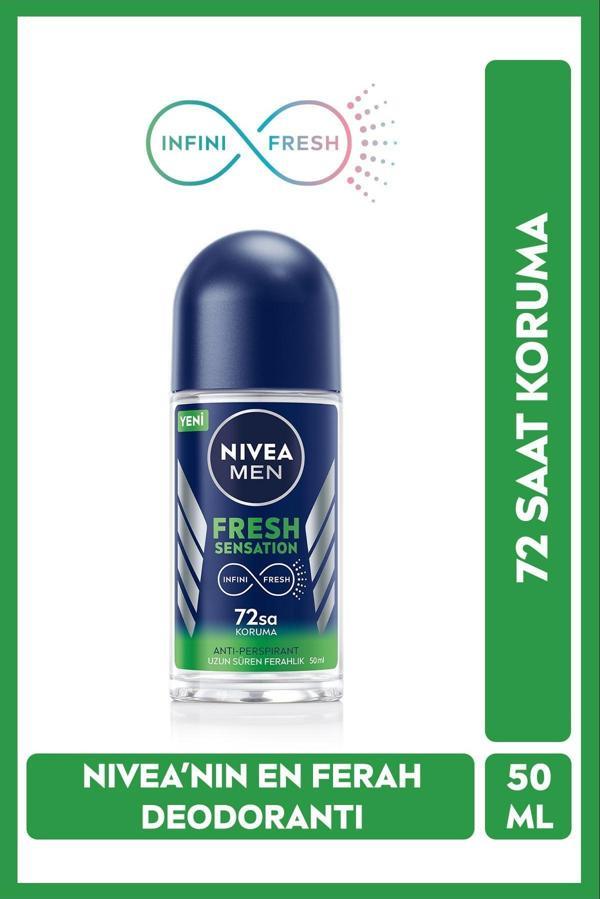 Men Erkek Roll-on Deodorant Fresh Sensation 50ml, 72 Saat Anti-perspirant Koruma, Uzun Süreli Koruma - Image 1