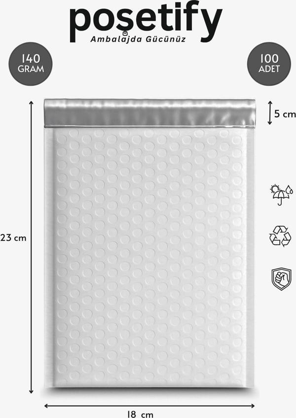 Poşetify Balonlu Beyaz Kargo Poşeti 18X23+5 Cm | 140 Gr Bantlı Patpatlı Kargo Poşeti | 100’Lü - Image 1