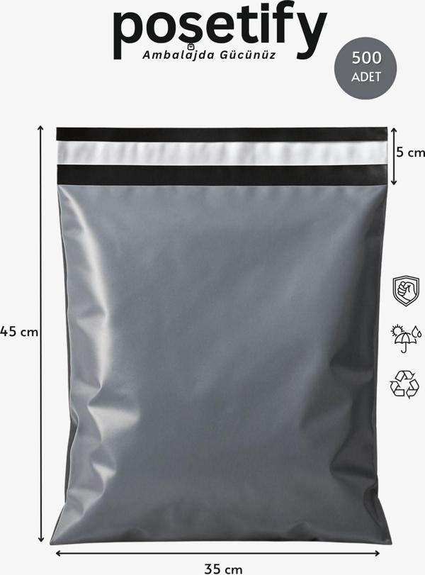 Poşetify Gri Cepsiz Kargo Poşeti 35X45+5 Cm | Yapışkan Bantlı Kargo Zarfı | 500’Lü E-Ticaret Poşeti - Image 1