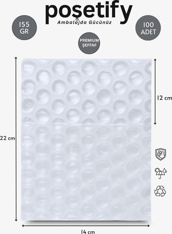 Poşetify Premium Büyük Balonlu Torba 14 X 22 + 12 Cm | 100’Li Set | Kalın Malzeme | Koruyucu Ambalaj Poşeti - Image 1