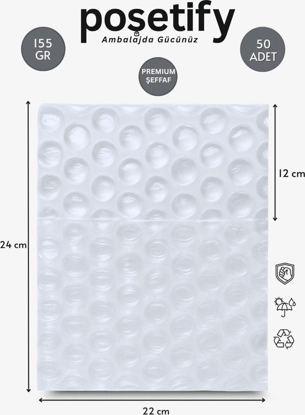 Poşetify Premium Büyük Balonlu Torba 22 X 24 + 12 Cm | 50’Li Set | Kalın Malzeme | Koruyucu Ambalaj Poşeti - Image 1