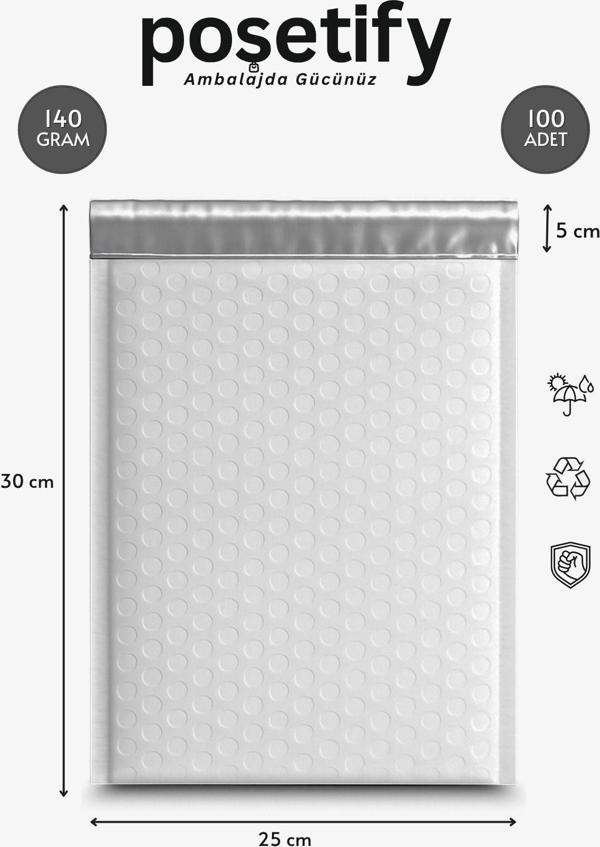 Poşetify Balonlu Beyaz Kargo Poşeti 25X30+5 Cm | 140 Gr Bantlı Patpatlı Kargo Poşeti | 100’Lü - Image 1