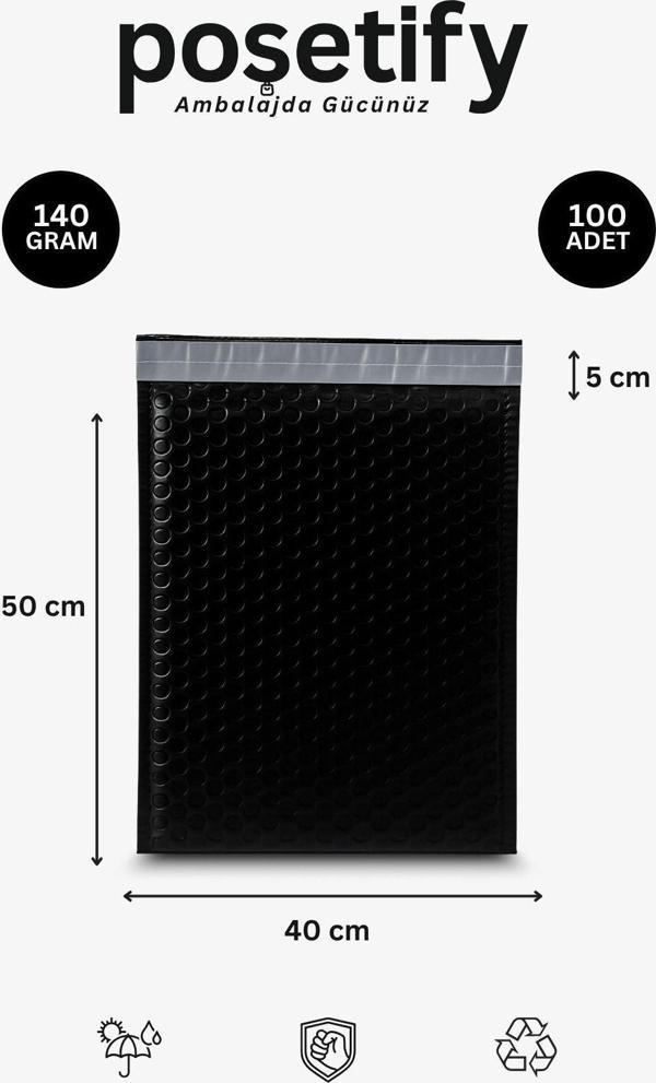 Poşetify Balonlu Beyaz Kargo Poşeti 40X50+5 Cm | 140 Gr Bantlı Patpatlı Kargo Poşeti | 100’Lü - Image 1