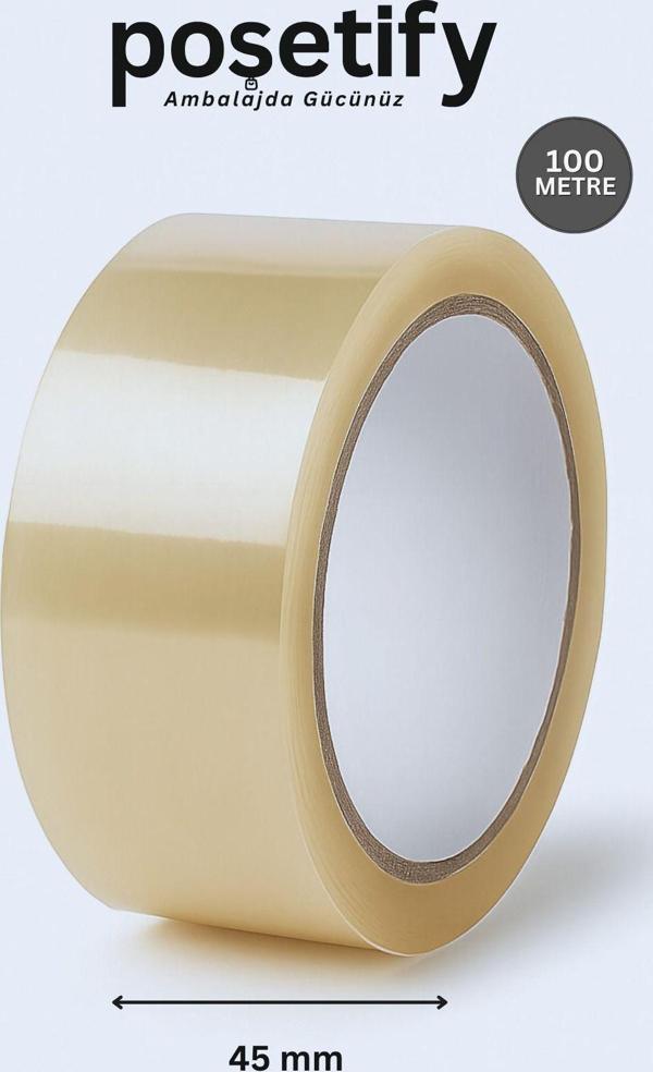 Poşetify 45Mm X 100 Metre Koli Bandı | Güçlü Yapışkanlı Şeffaf Paketleme Bandı | Tekli - Image 1
