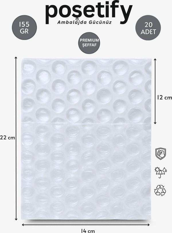 Poşetify Premium Büyük Balonlu Torba 14 X 22 + 12 Cm | 20’Li Set | Kalın Malzeme | Koruyucu Ambalaj Poşeti - Image 1