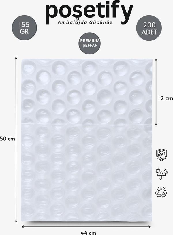 Poşetify Premium Büyük Balonlu Torba 44 X 50 + 12 Cm | 200’Li Set | Kalın Malzeme | Koruyucu Ambalaj Poşeti - Image 1