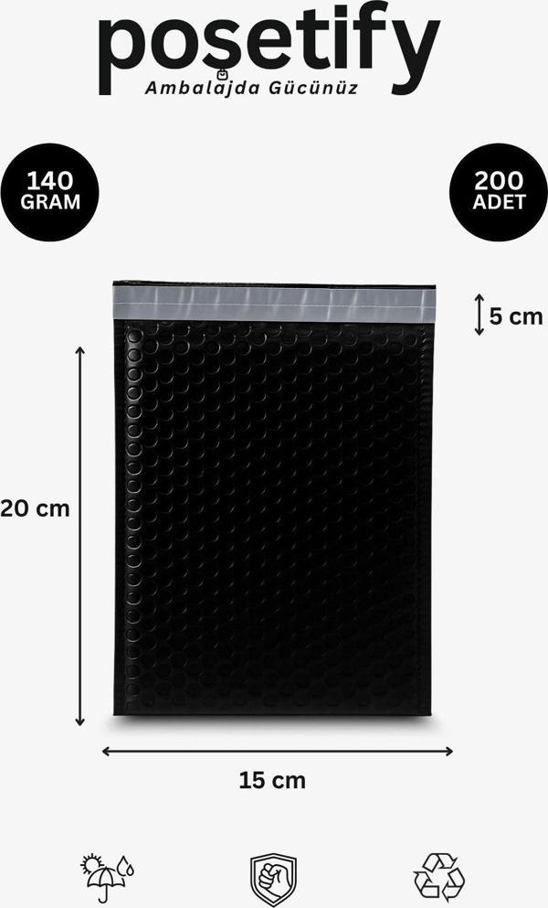 Poşetify Balonlu Şeffaf Kargo Poşeti 15X20+5 Cm | 80 Gr Bantlı Patpatlı Kargo Poşeti | 200’Lü - Image 1