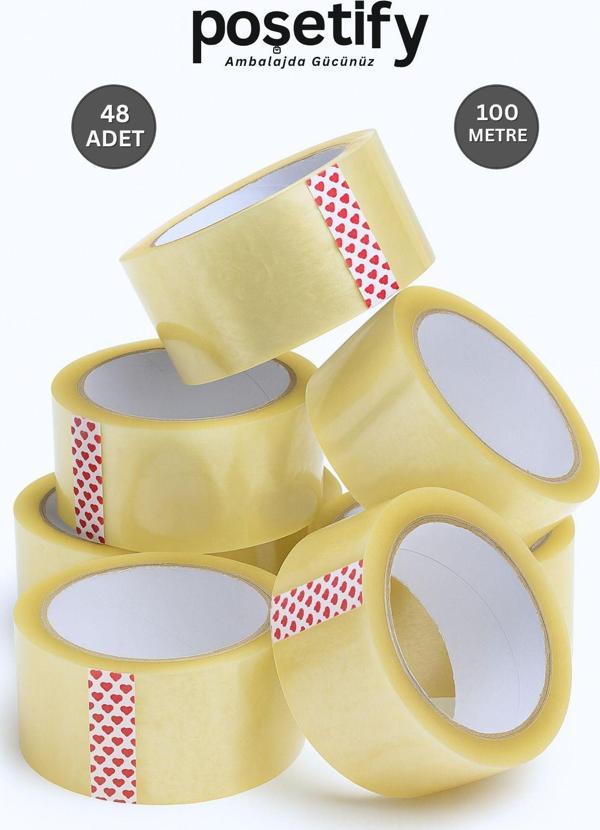 Poşetify 45Mm X 100 Metre Koli Bandı | Güçlü Yapışkanlı Şeffaf Paketleme Bandı | 48’Li Set - Image 1