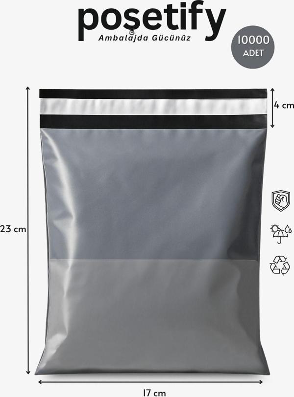 Poşetify Gri Cepli Kargo Poşeti 17X23+4 Cm | Yapışkan Bantlı Gönderi Zarfı | 10000’Lü E-Ticaret Poşeti - Image 1