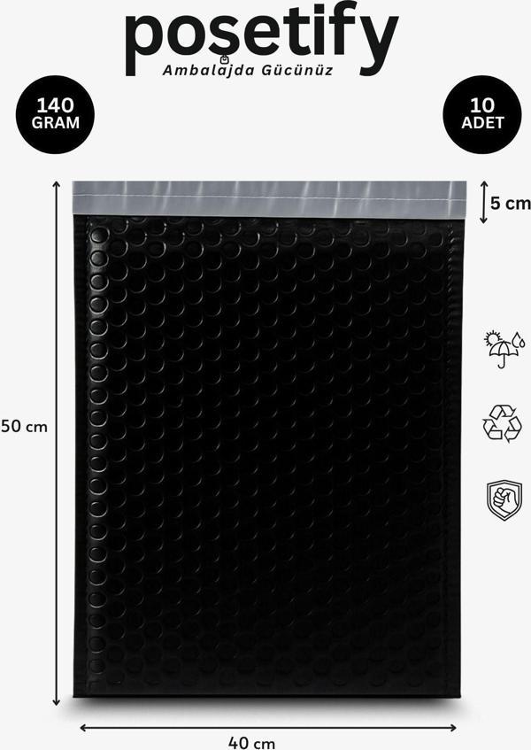 Poşetify Balonlu Siyah Kargo Poşeti 40X50+5 Cm | 140 Gr Bantlı Patpatlı Kargo Poşeti | 10’Li E-Ticaret Poşeti - Image 1