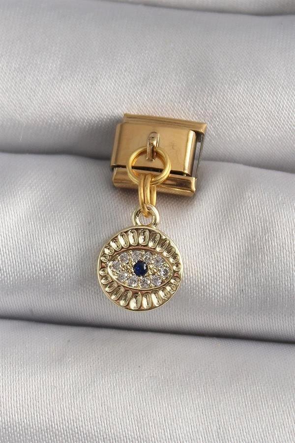 316L Çelik Gold Renk Sallantı Zirkon Taşlı Göz Model Nomination Charm - Image 1