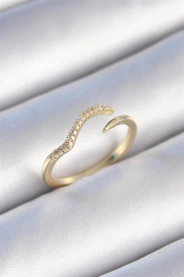 Pirinç Gold Renk Zirkon Taşlı Kadın Yüzük - Image 1