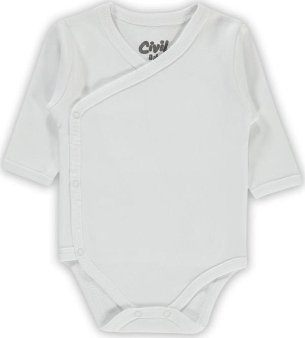 Civil Baby Bebek Kruvaze Yaka Çıtçıtlı Badi 1-6 Ay Beyaz - Image 1