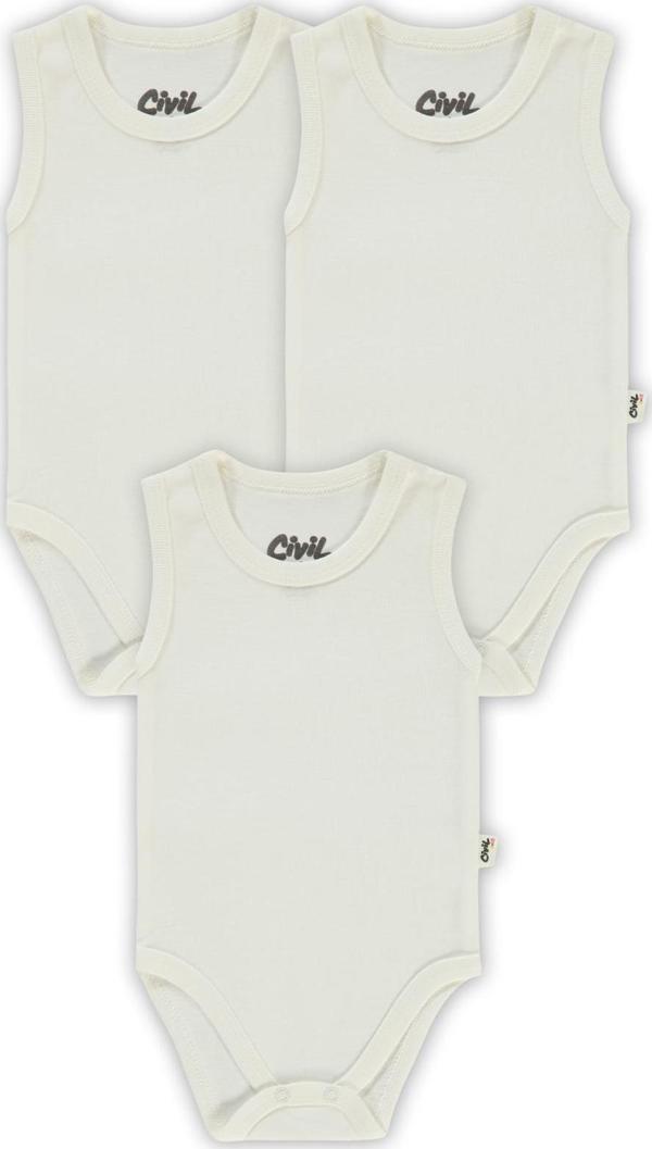 Civil Baby Bebek 3'lü Çıtçıtlı Badi 3-9 Ay Beyaz - Image 1